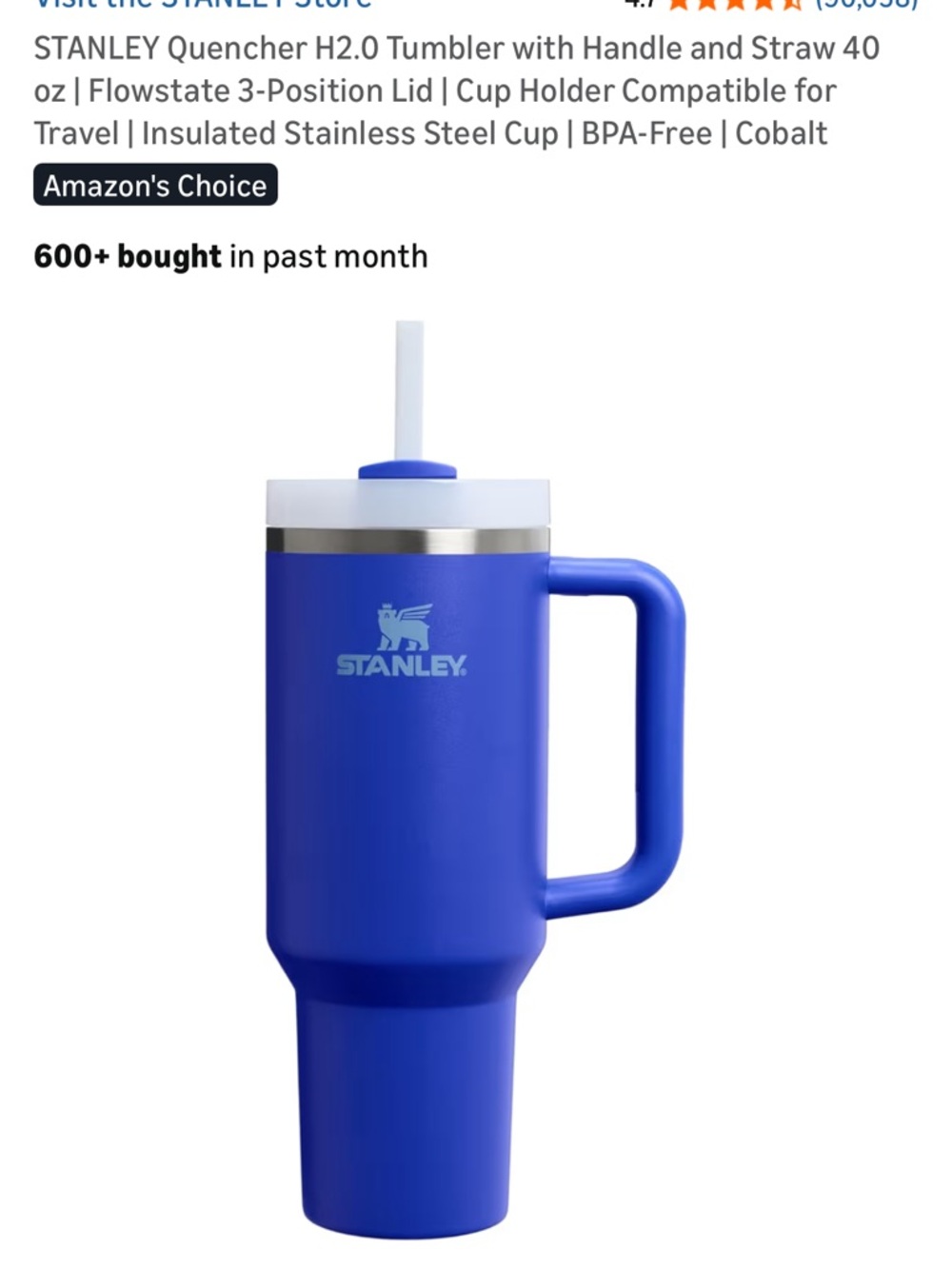 Stanley Cobalt Blue Travel Tumbler with Handle and Straw - 40oz